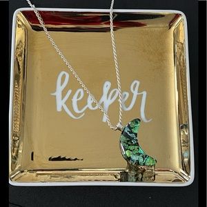 Fused Dichroic Glass Pendant Moon Shaped Blues/Greens